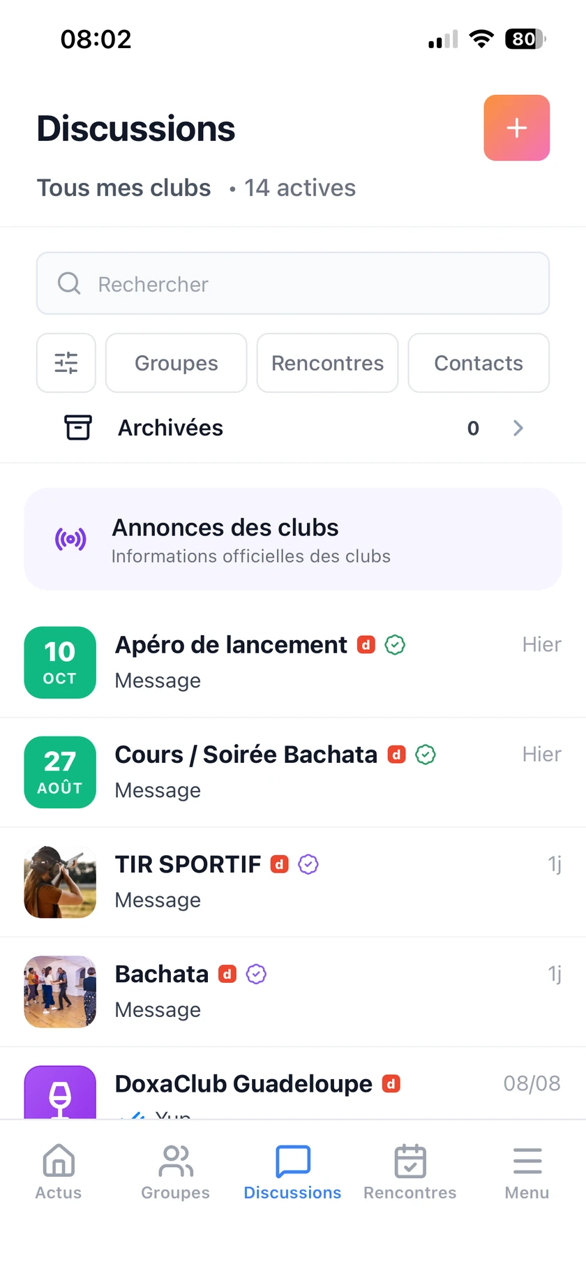 Discussions de groupes et rencontres dans DoxaClub